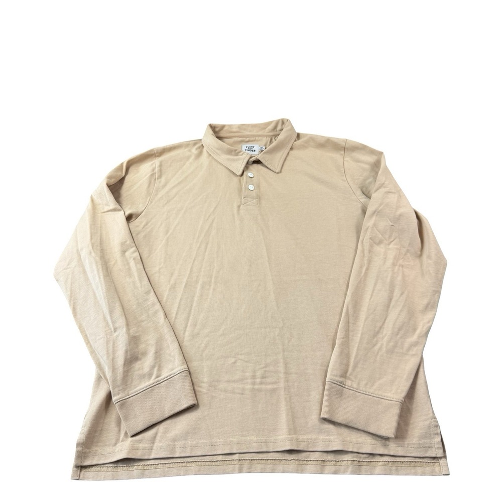 Flint And Tinder Tan Long Sleeve Cotton Mens Polo Shirt Size Medium M